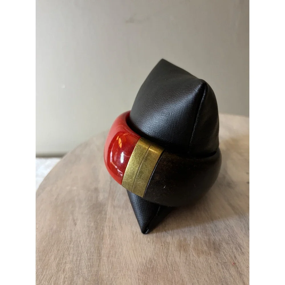 Premier Designs Red Resin and Wood Hinge Cuff Bracelet Brass Tone Chunky Bangle